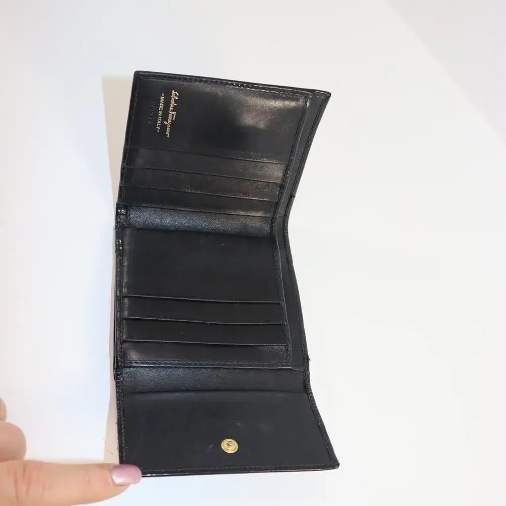 Salvatore Ferragamo Black Leather Wallet w/ Vara Bow &‎ Kiss Lock Coin